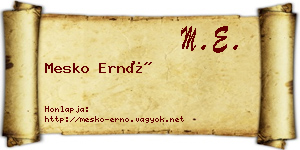 Mesko Ernő névjegykártya
